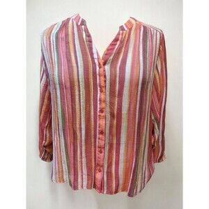 Zac & Rachel Button Down Striped Tunic Blouse XL Lightweight Office Modest Work